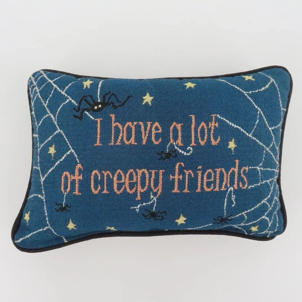 I Have A Lot Of Creepy Friends Cobweb Spider Halloween Spooky Accent Pillow